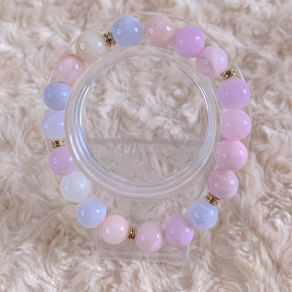 Gemstone Pink Blue Spring Stretch Bracelet